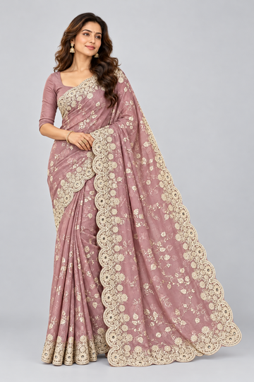 Thread work saree with sequins