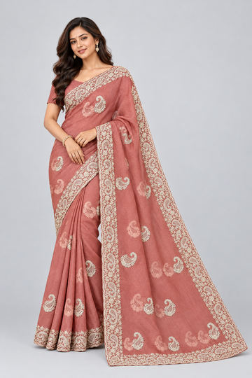 Onion pink saree with thread work