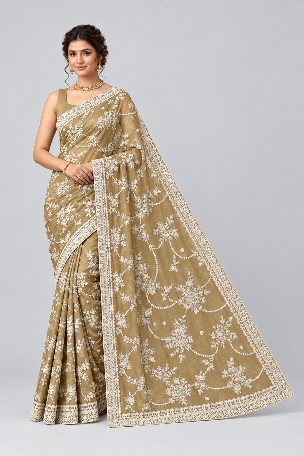 Perfect green saree with handwork