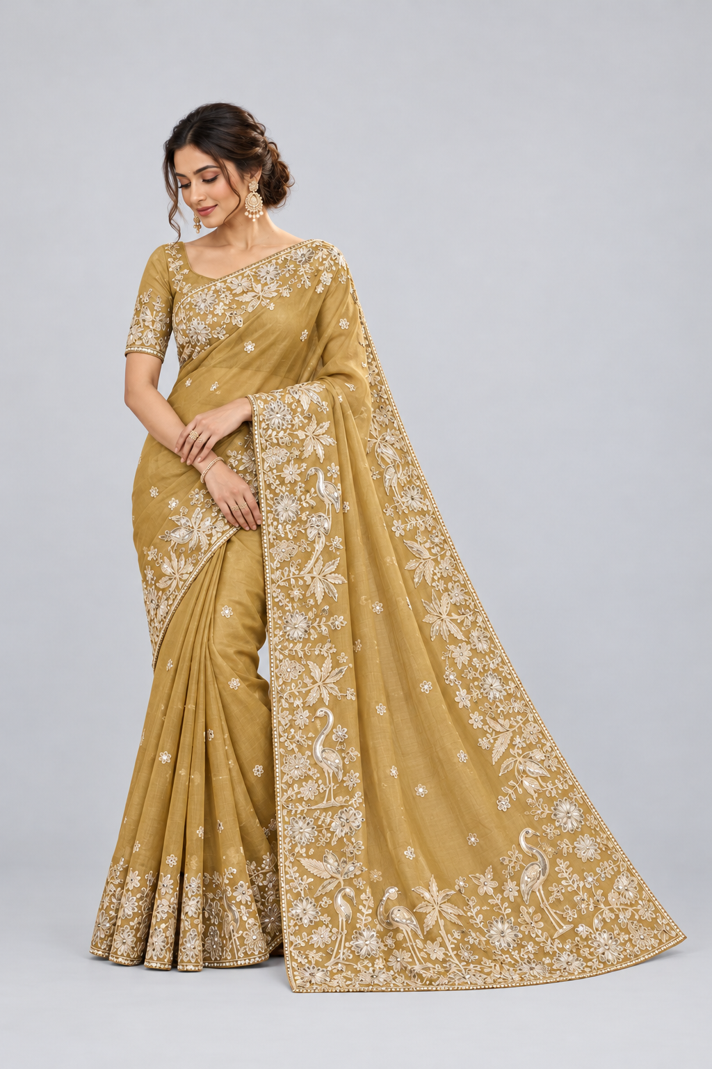 Mustard saree with thread work
