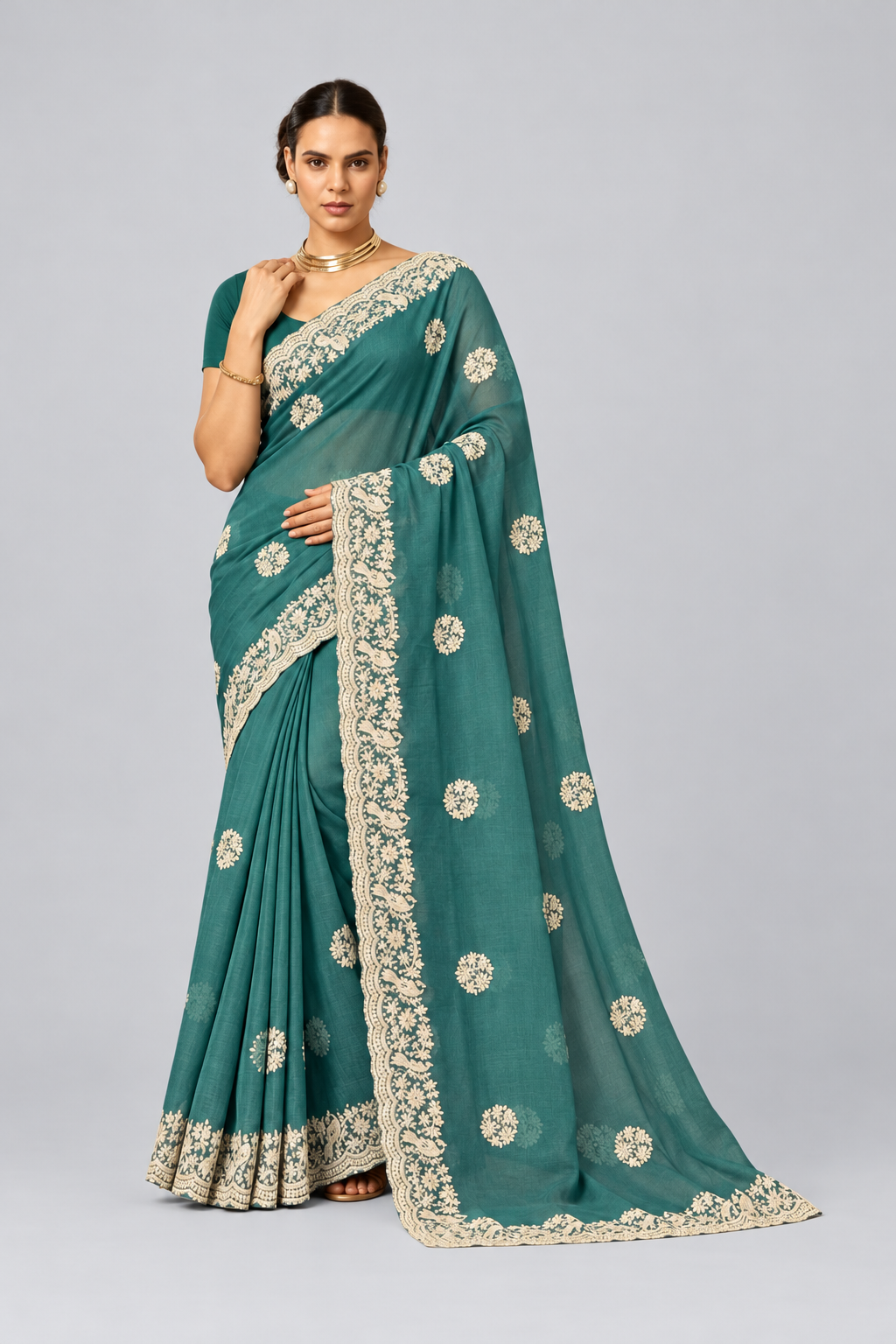 Green handwork saree