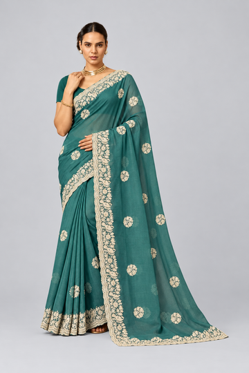 Green handwork saree