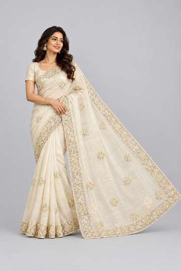 White thread and  sequins work