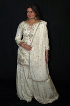 Cream Pure Crepe Sharara Suit With Chinon Dupatta