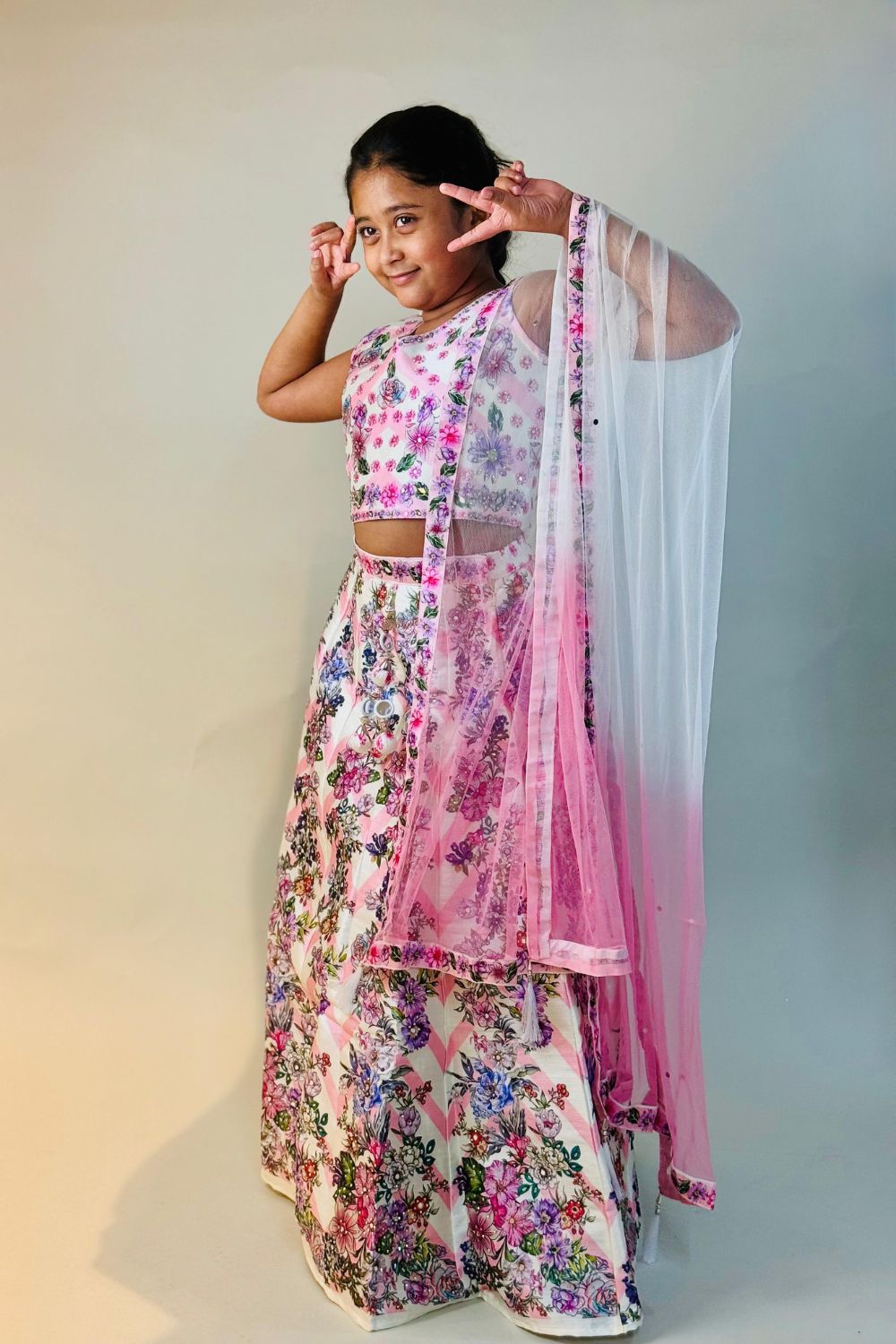 White Floral Printed Lehenga