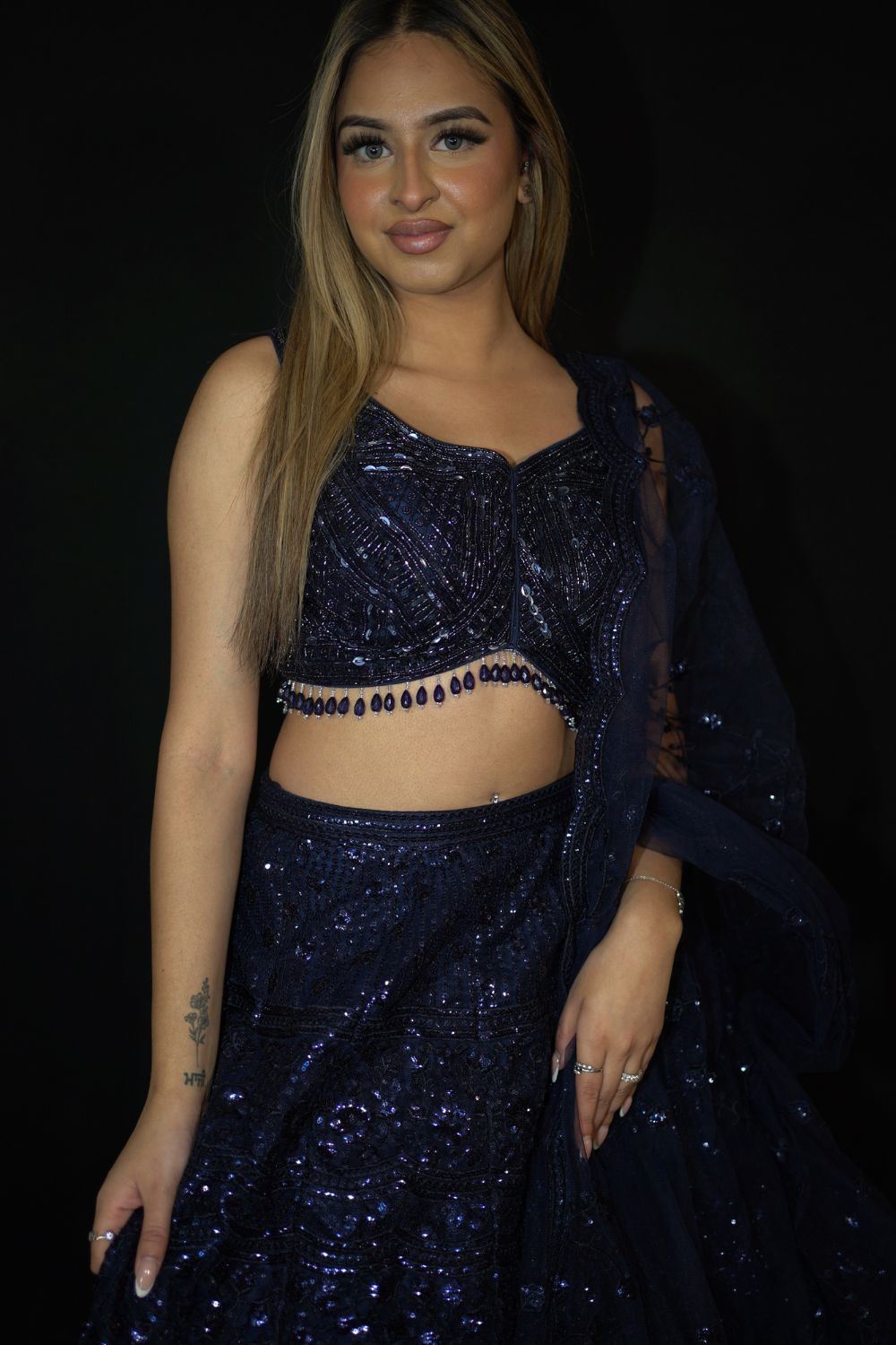 Navy Blue Sequins lehenga