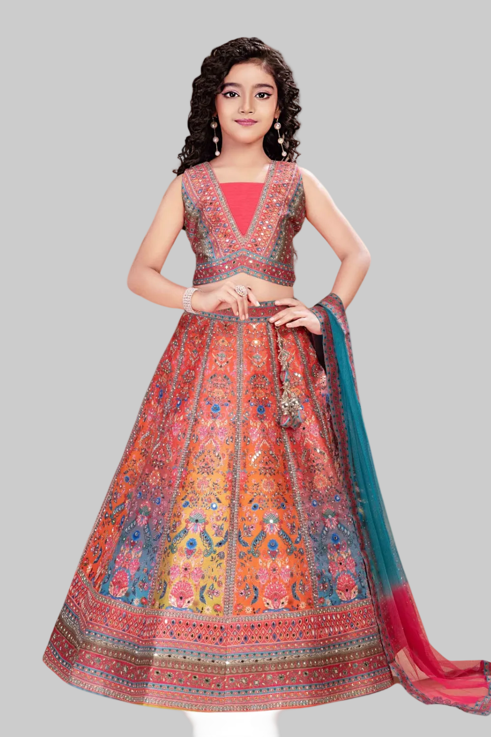 Elegant multicolor lehenga set with intricate detailing