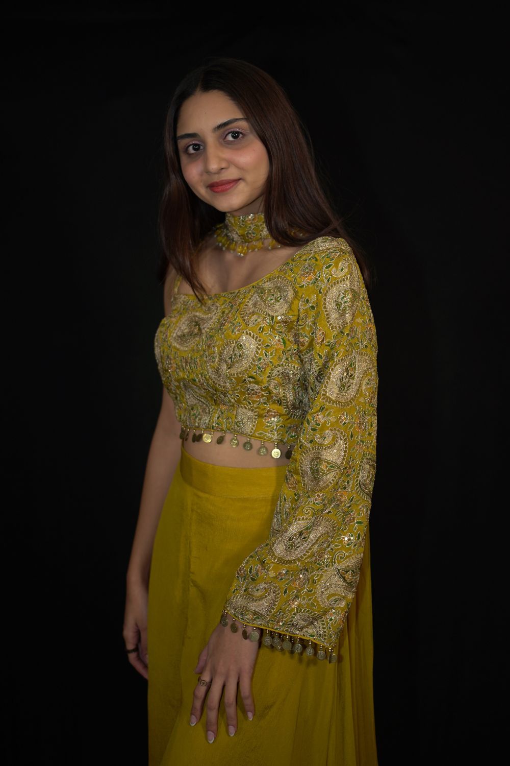 Mustard Flared Crop Palazzo set