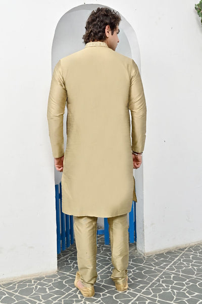Beige Neck Embroidery Kurta pajama