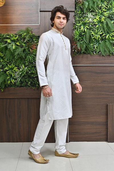 White Golden Embroidery kurta pajama