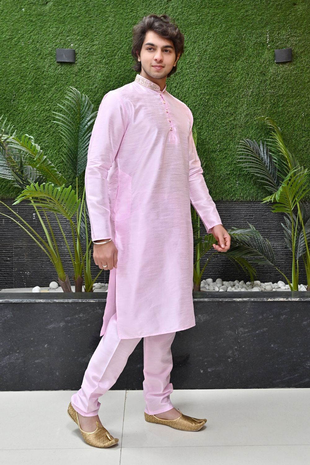 Pink Golden Embroidery kurta pajama