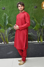 Deep Red Golden Embroidery kurta pajama
