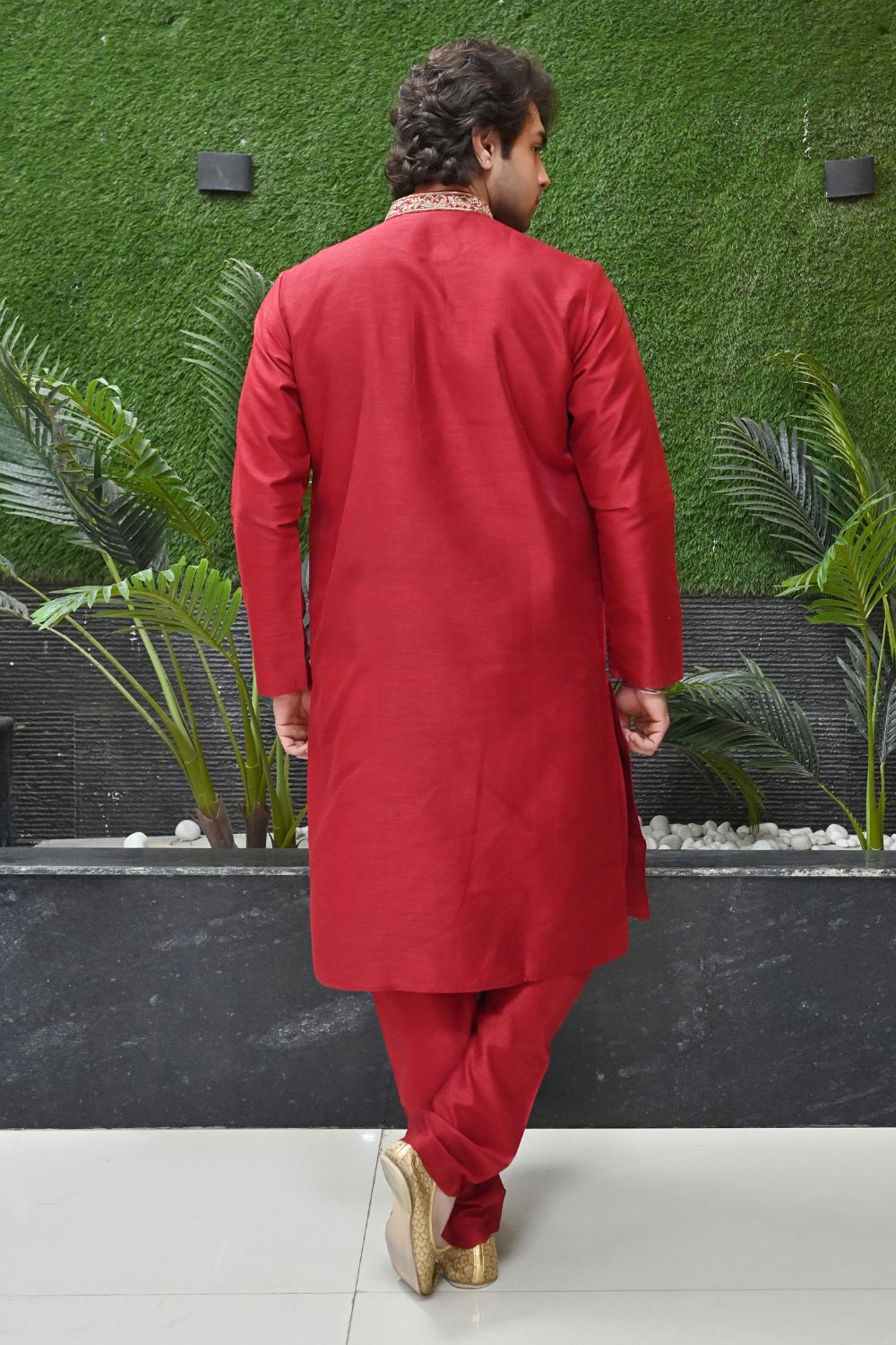 Deep Red Golden Embroidery kurta pajama