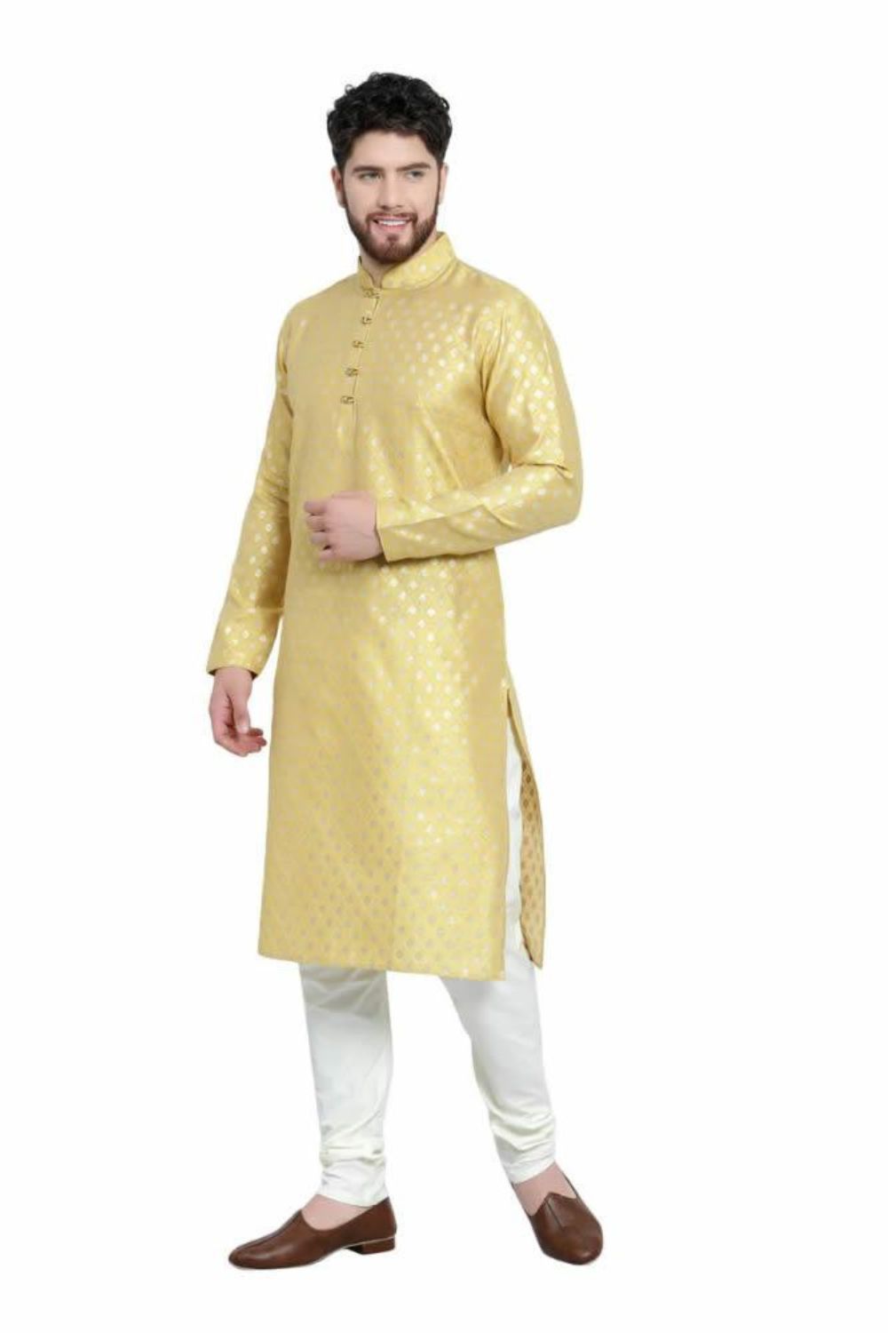 Yellow Brocade kurta pajama