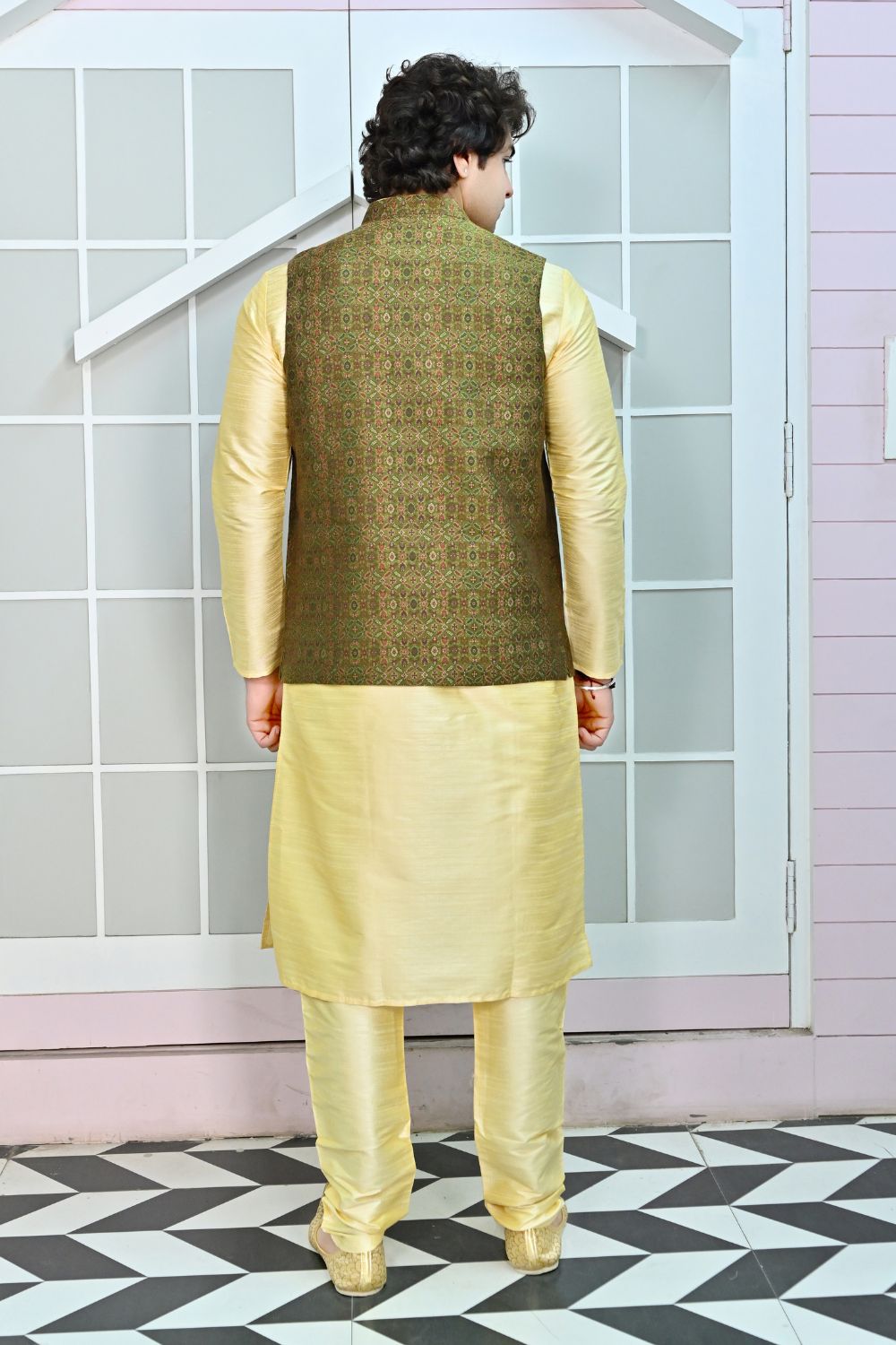 Mehendi Green floral printed Waist coat