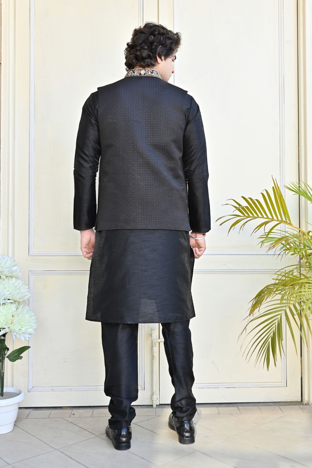 Black Texture  Waist Coat