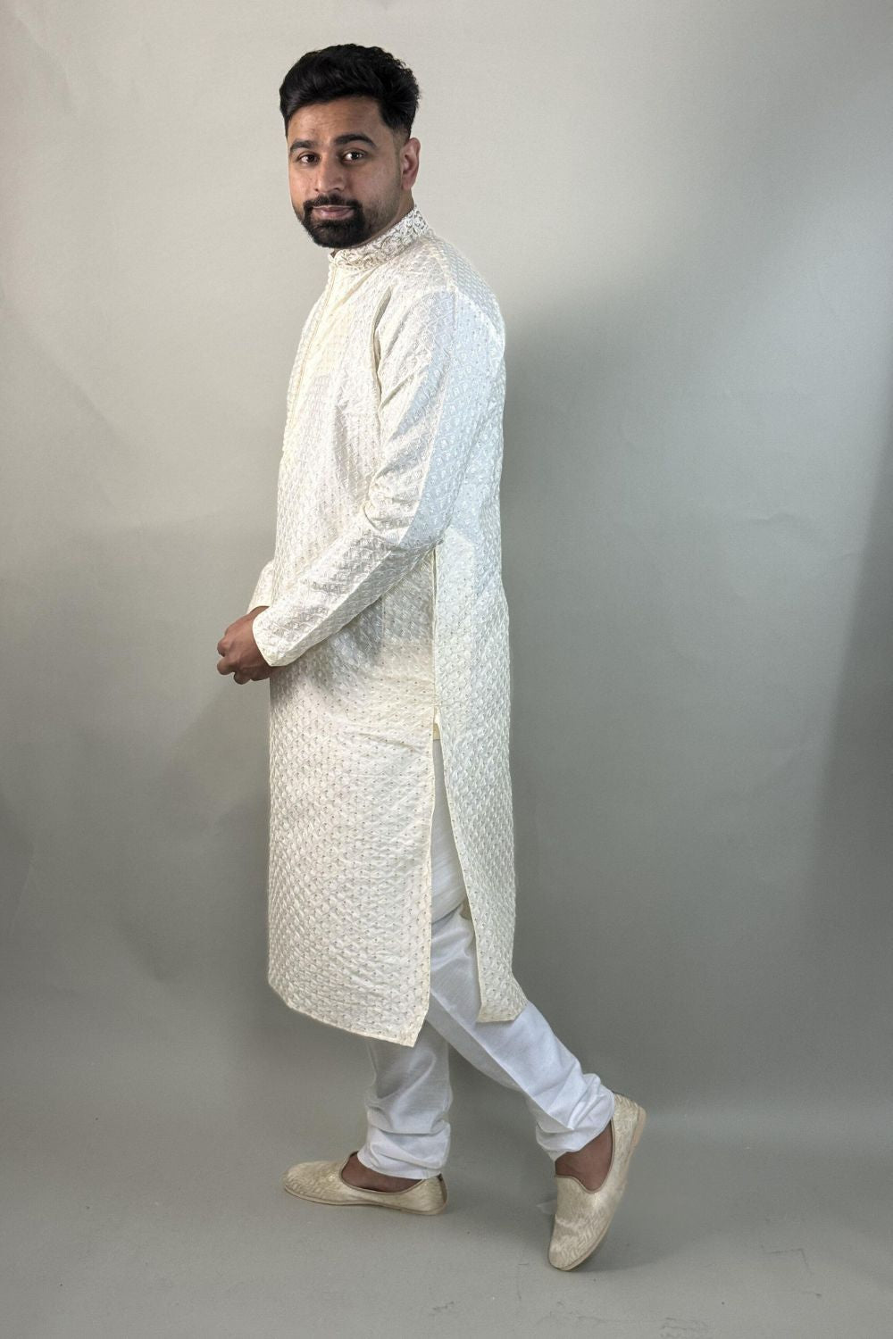 Cream Chikankari Kurta Set
