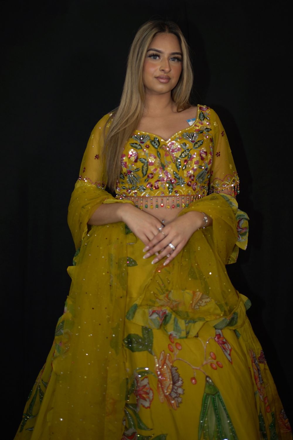 Yellow Mustard Floral Lehenga Secondary image
