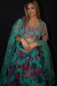 Emerald Green Floral Lehenga Set In Organza