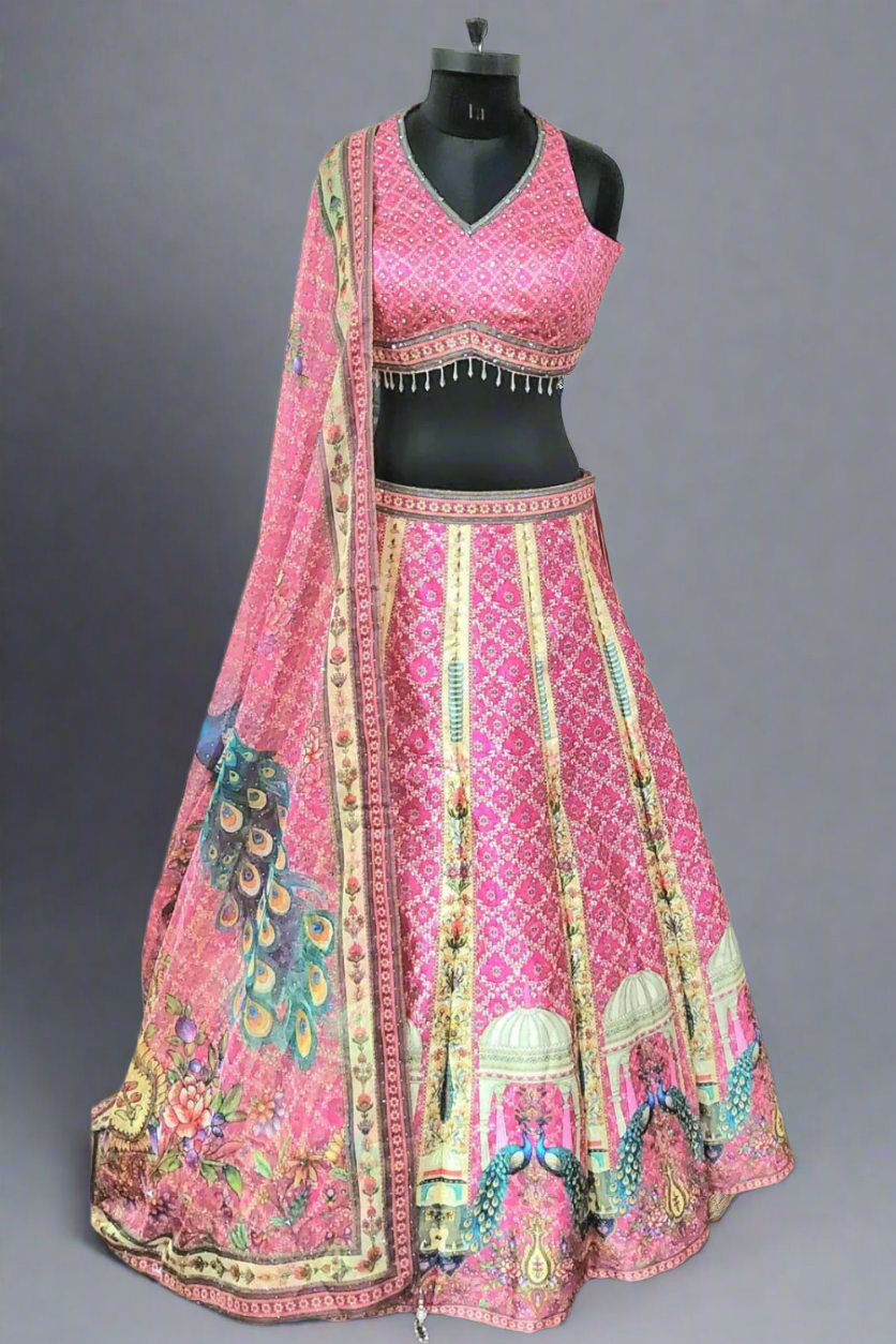 Classy patchwork with thread and sequins lehenga Main image