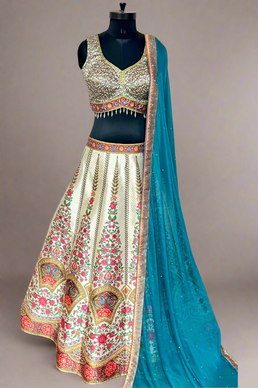 Stunning white thread work lehenga with soft net dupatta Main image