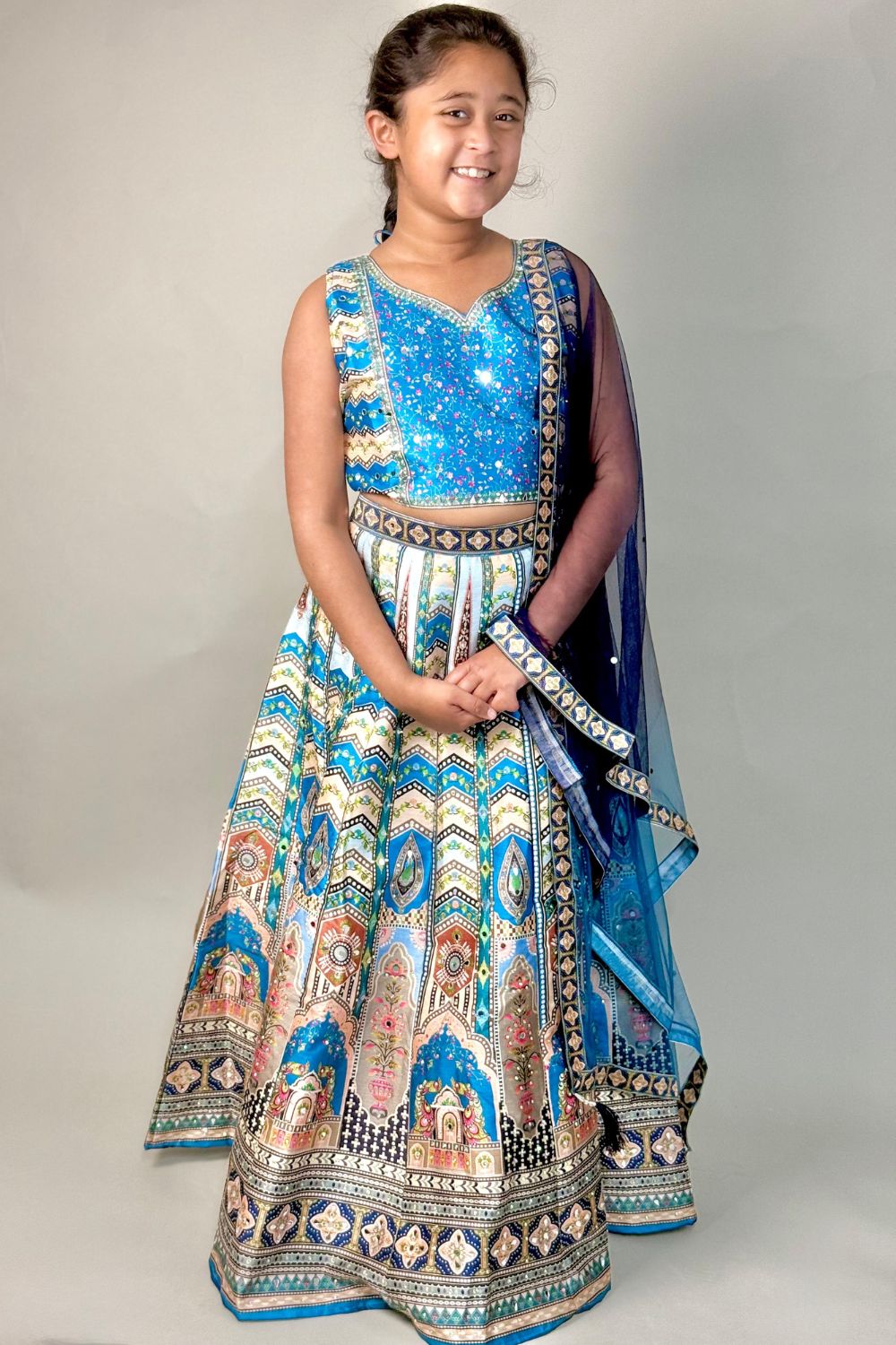 Blue Printed Lehenga