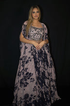 Georgette Pink and Black Printed Lehenga