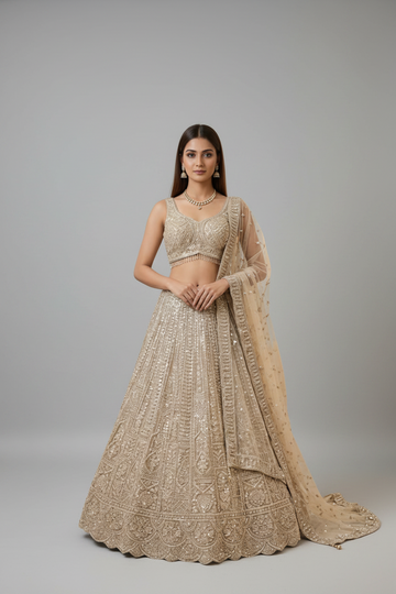 Gold work lehenga with sparkly motifs