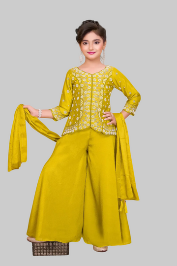 Girls Embroidered yellow plazo