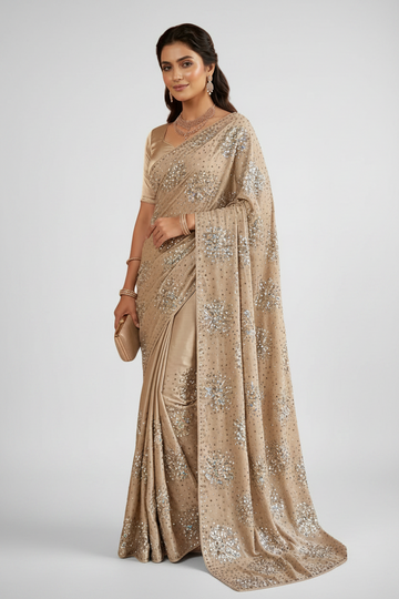 Ivory sequins and zari work saree