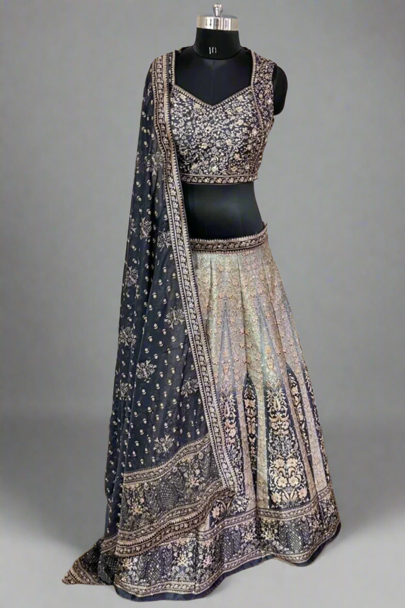 Classic navy blue and beige lehenga