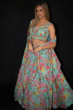 Sea Green Floral Lehenga Set