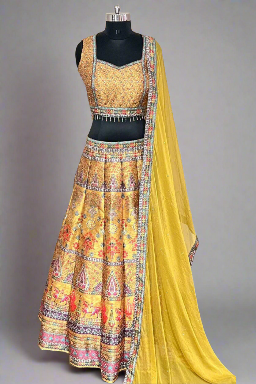 Brighten celebrations in this stunning yellow lehenga Main image