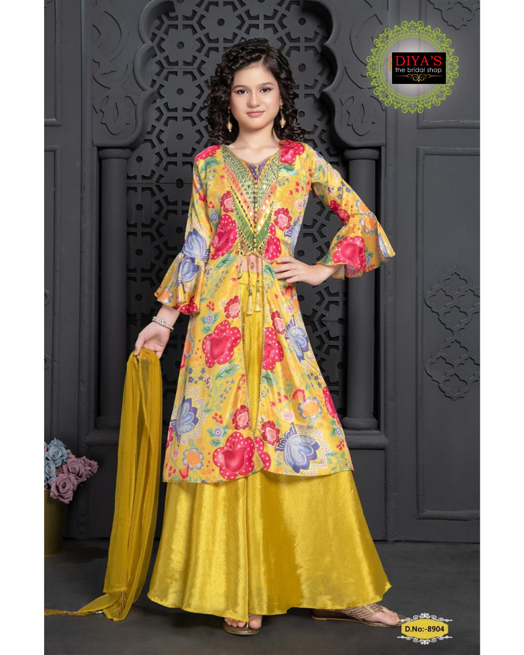 Kid's Floral Printed Yellow Sharara with Long Top