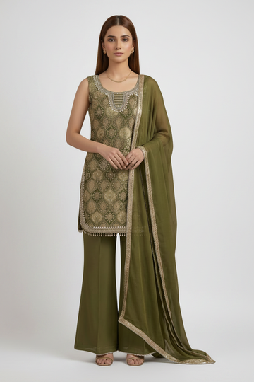 Intricate zari work garara with soft net dupatta