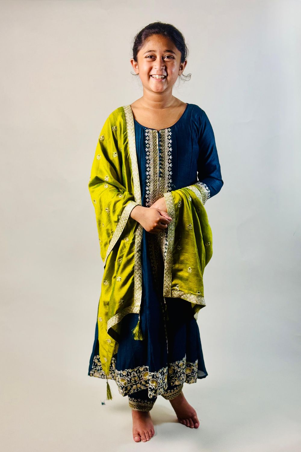 Teal Blue Trousers Suit With Green dupatta