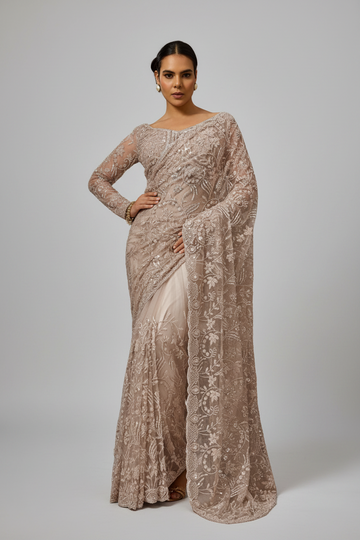 Sequins zari work saree
