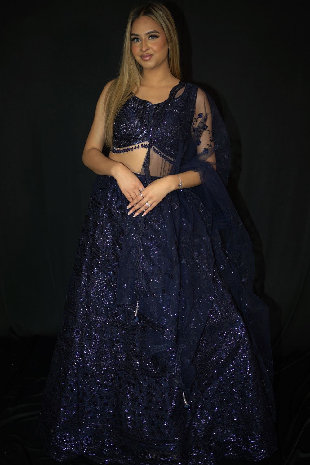 Navy Blue Sequins lehenga