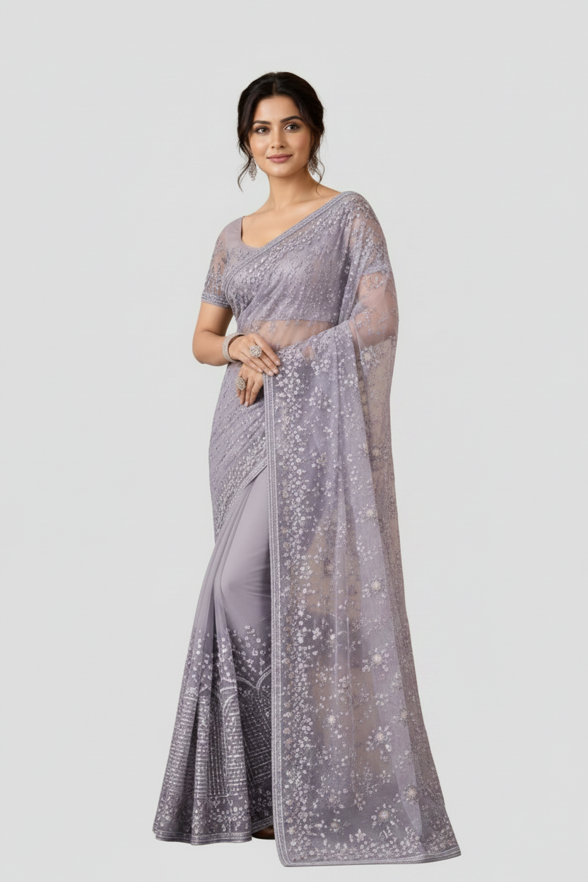 Sequins with thread work saree