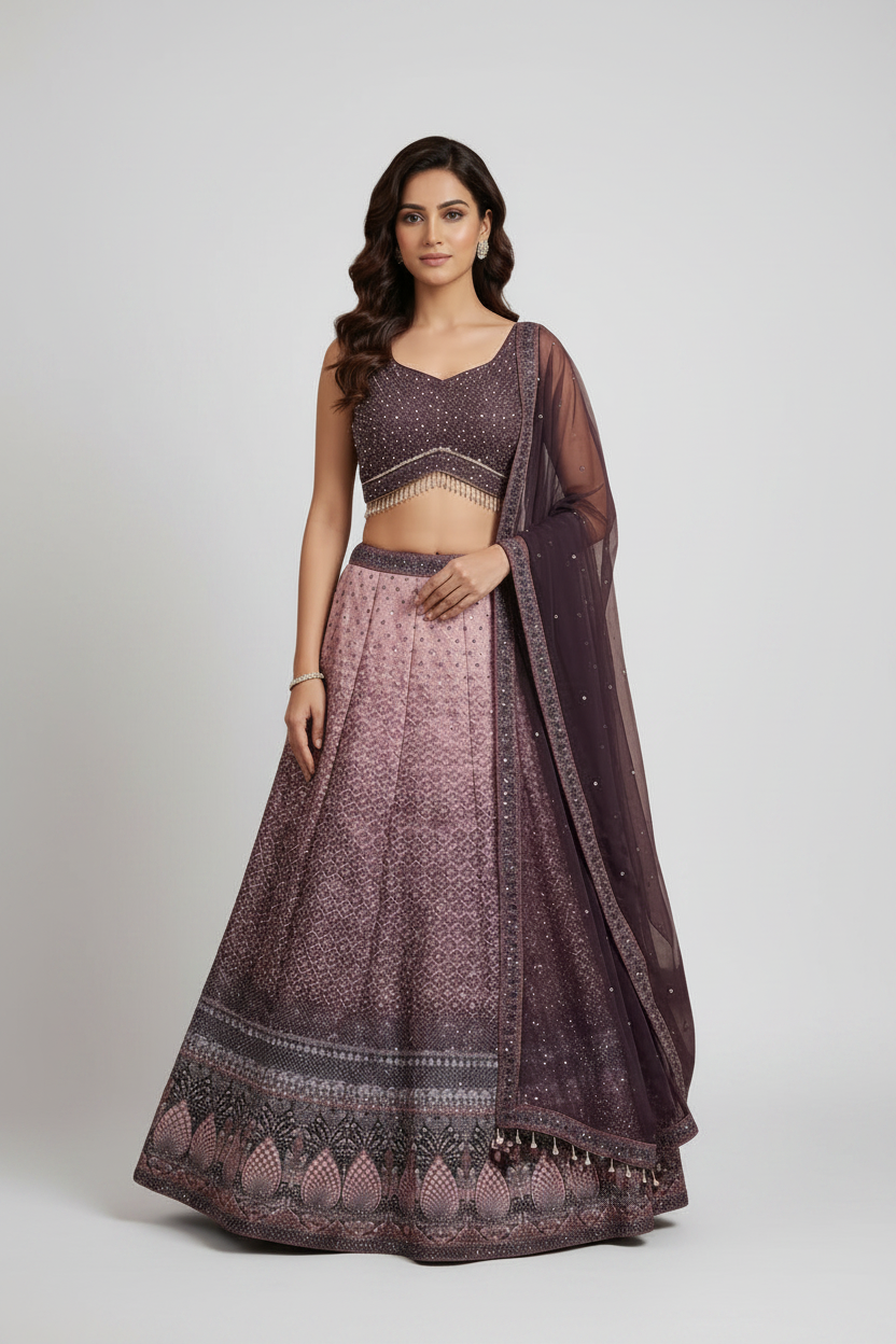 Elegant Mauve Ombre Lehenga Crafted for Timeless Celebrations