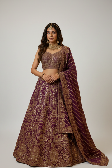 Regal Purple Lehenga Adorned with Intricate Embroidery and Timeless Elegance