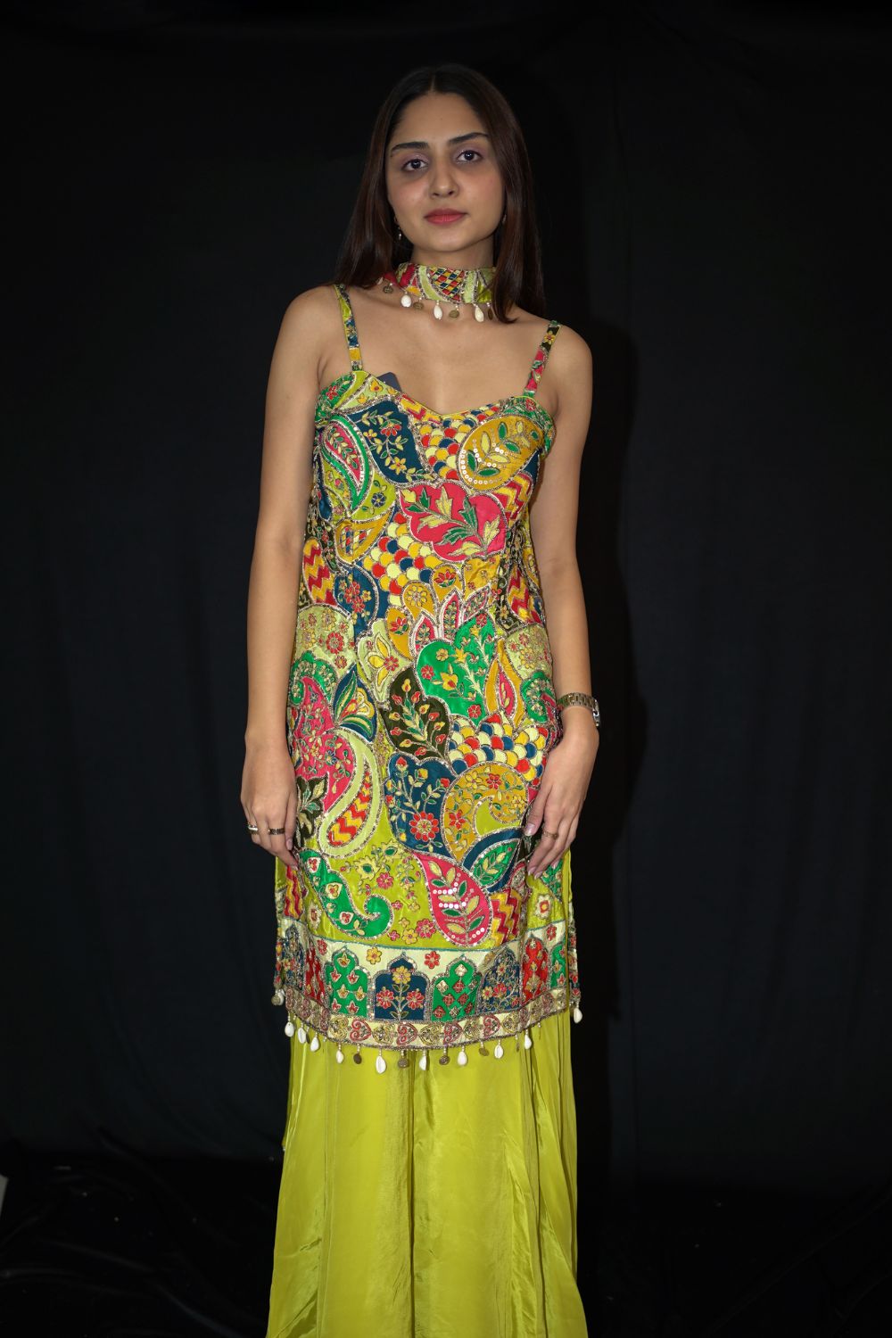 Lemon yellow floral printed sharara suit Main image