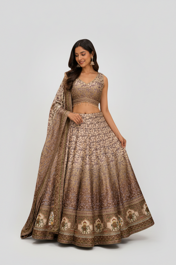 Champagne Gold Lehenga Featuring Royal Elephant Motifs and Elegant Craftsmanship