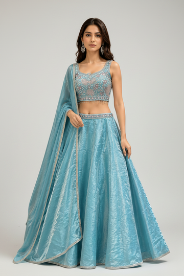 Classy blue lehenga with soft dupatta