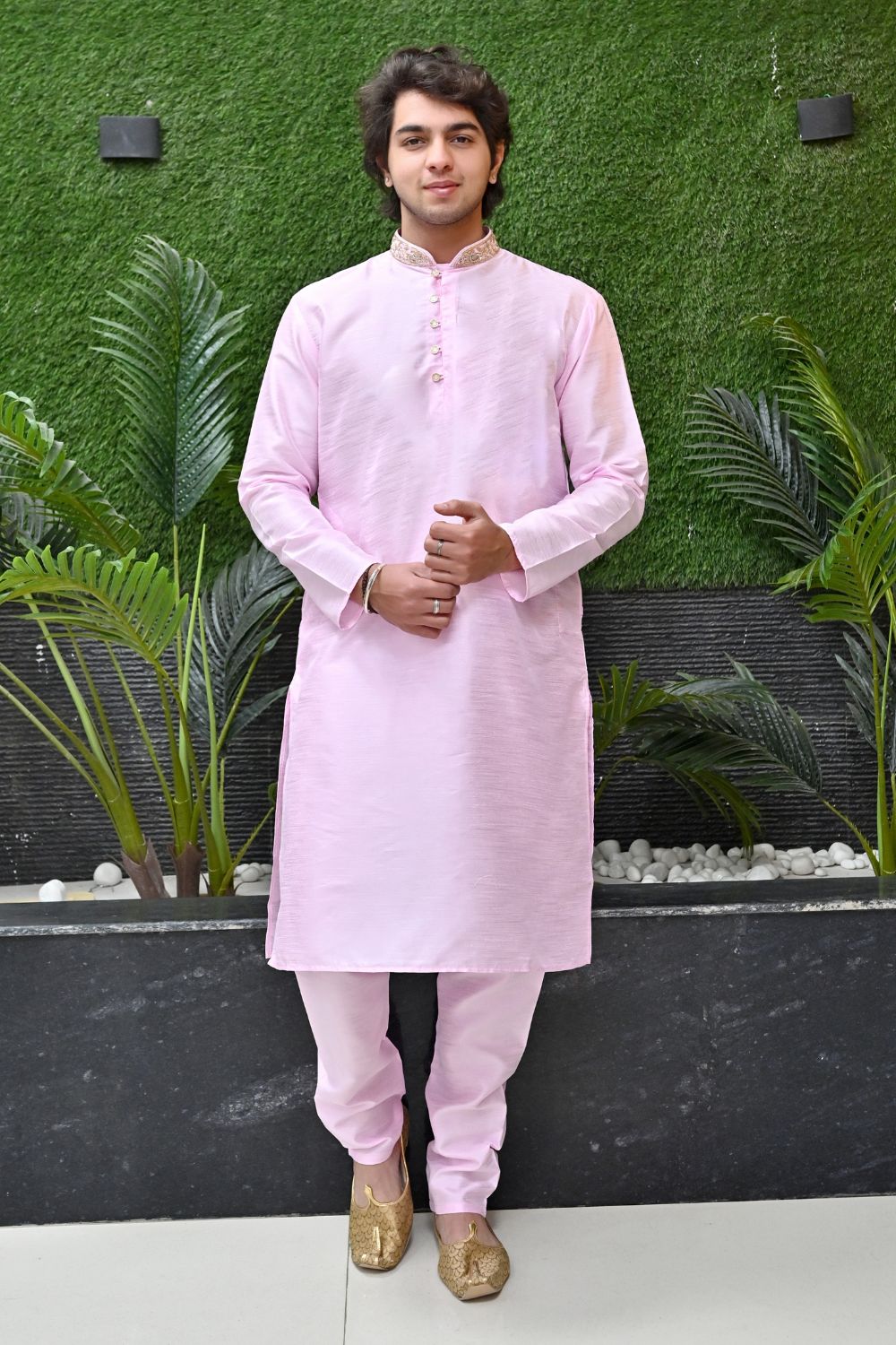 Pink Golden Embroidery kurta pajama