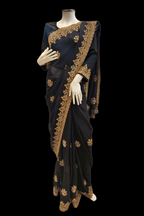Exclusive black saree with moti and resham work