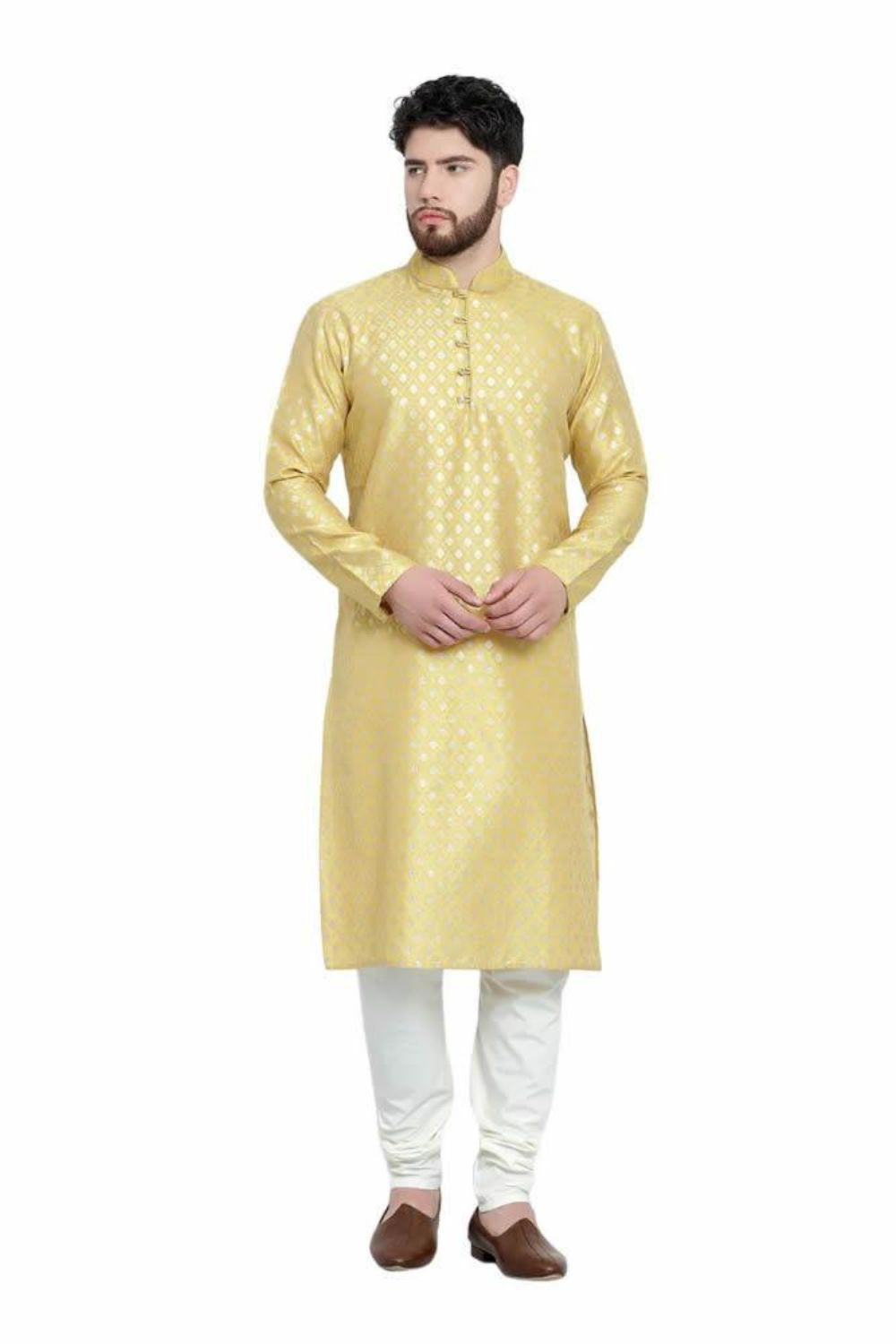 Yellow Brocade kurta pajama