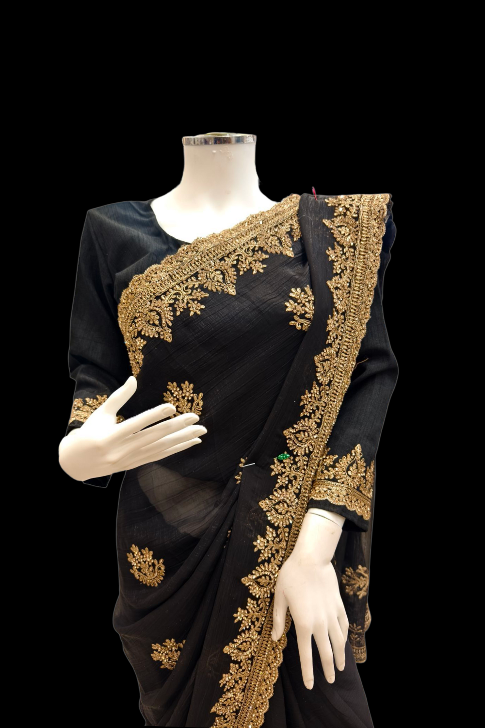 Exclusive black saree with moti and resham work