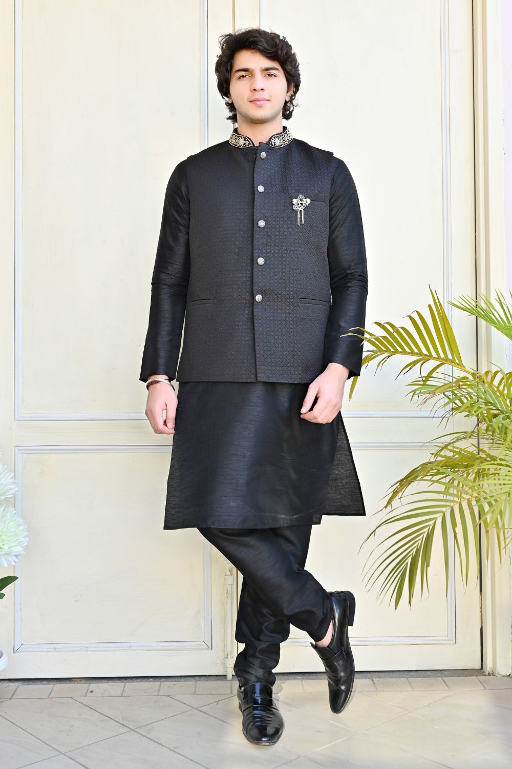 Black Texture  Waist Coat Main image