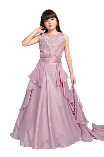Elegant dusty-pink ruffle lehenga
